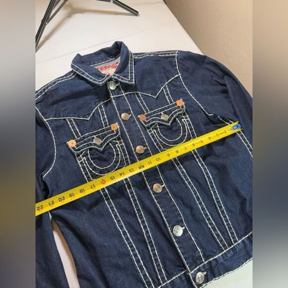 Y2K True Religion Thick Stitch Blue Denim Jacket 🧥Sz XXL - Picture 2 of 9